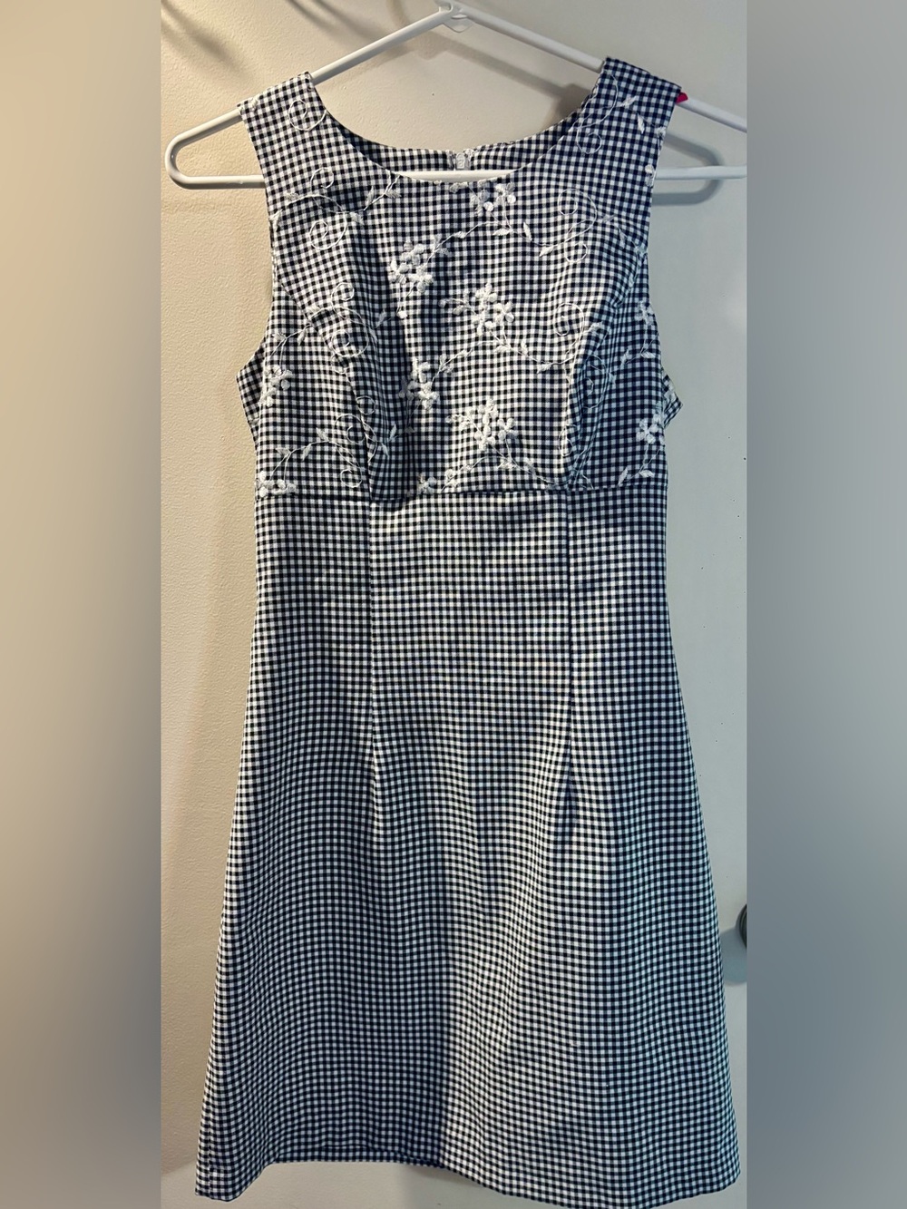 Vintage A. Byer Black & White Gingham Dress with White Floral Embroidery